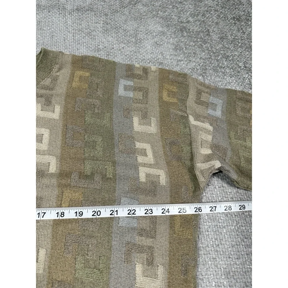 Tundra Canada Sweater Mens XL Pullover Knit Beige Green Geometric Crew 90s Cosby